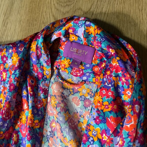 Liberty of London silk floral robe size M medium pink purple blue long pockets - Picture 8 of 10